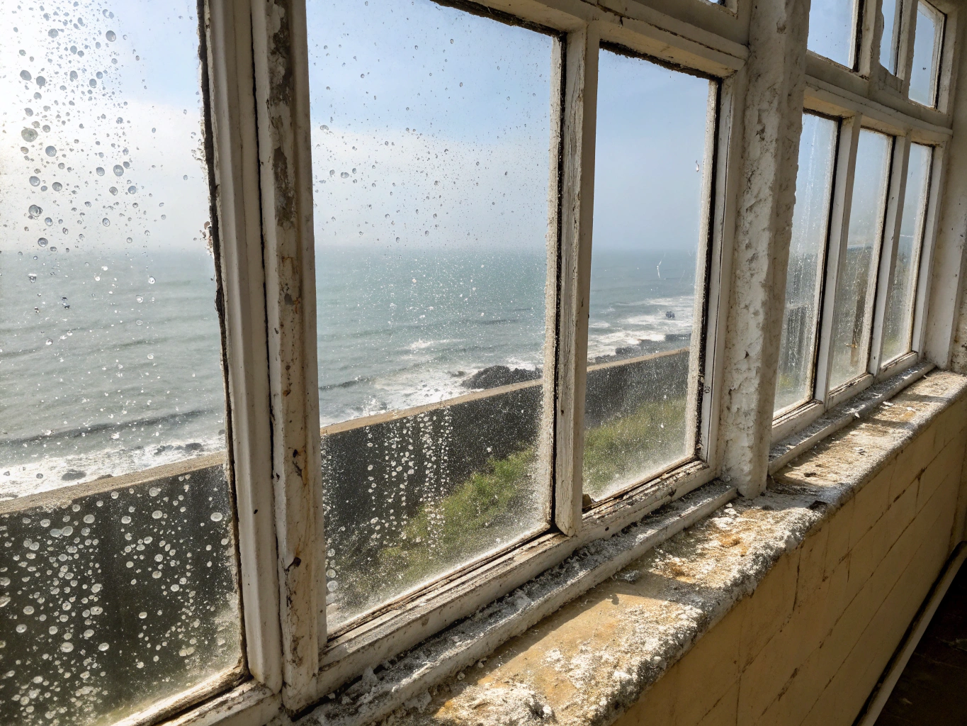 Severe hard water stains on glass surface